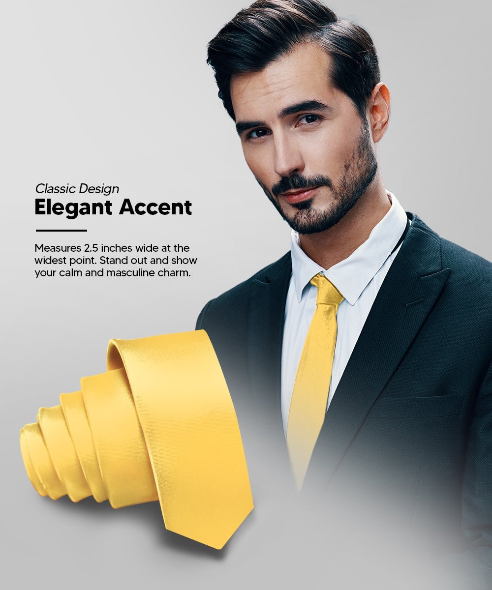 Solid Skinny Necktie by Vittorio Farina (N - SKINNY_YELLOW) for Independent Retail Stores by Dubal Brothers