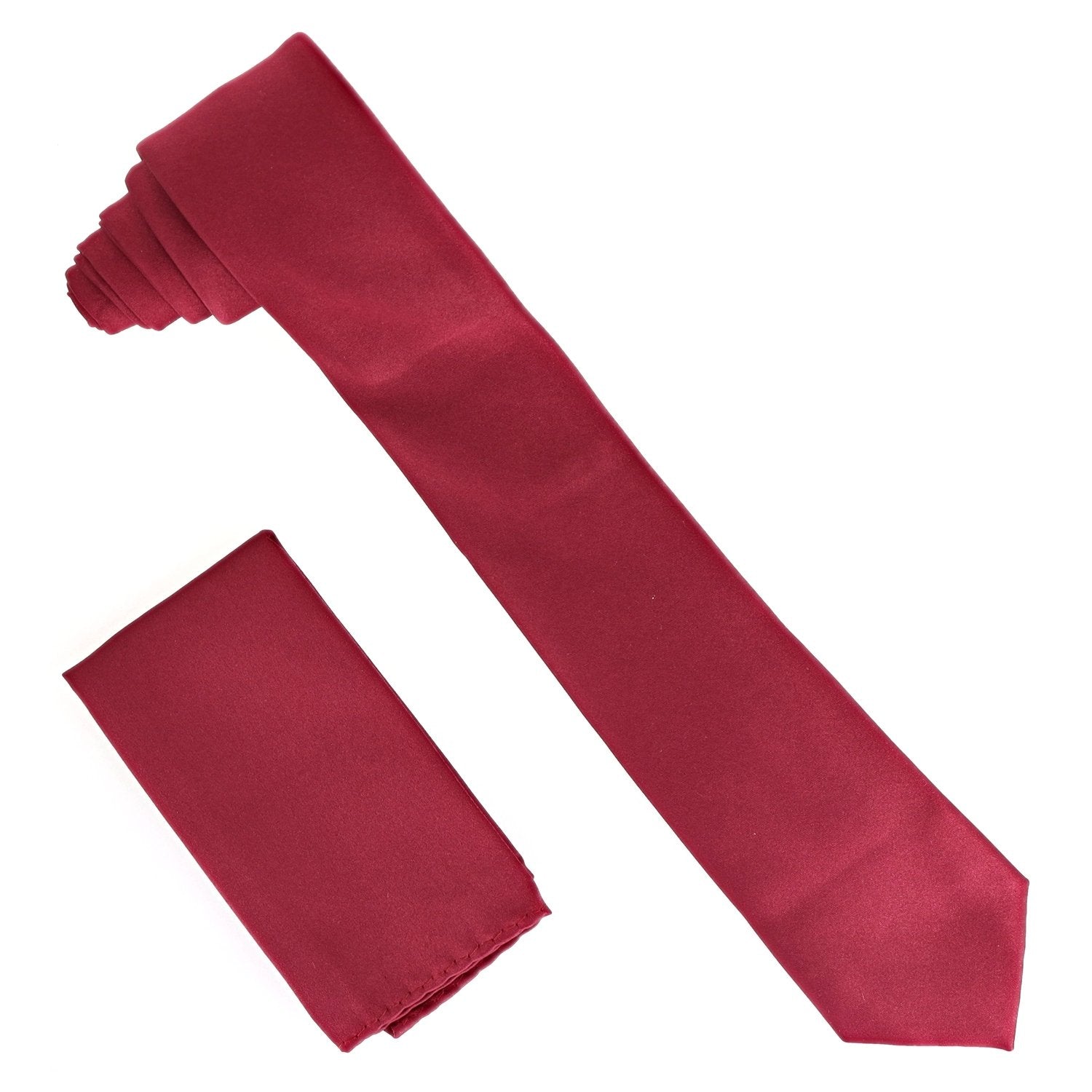 Solid Skinny Necktie & Pocket Square by Vittorio Farina (NH_SKINNY_BURGUNDY) for Independent Retail Stores by Dubal Brothers