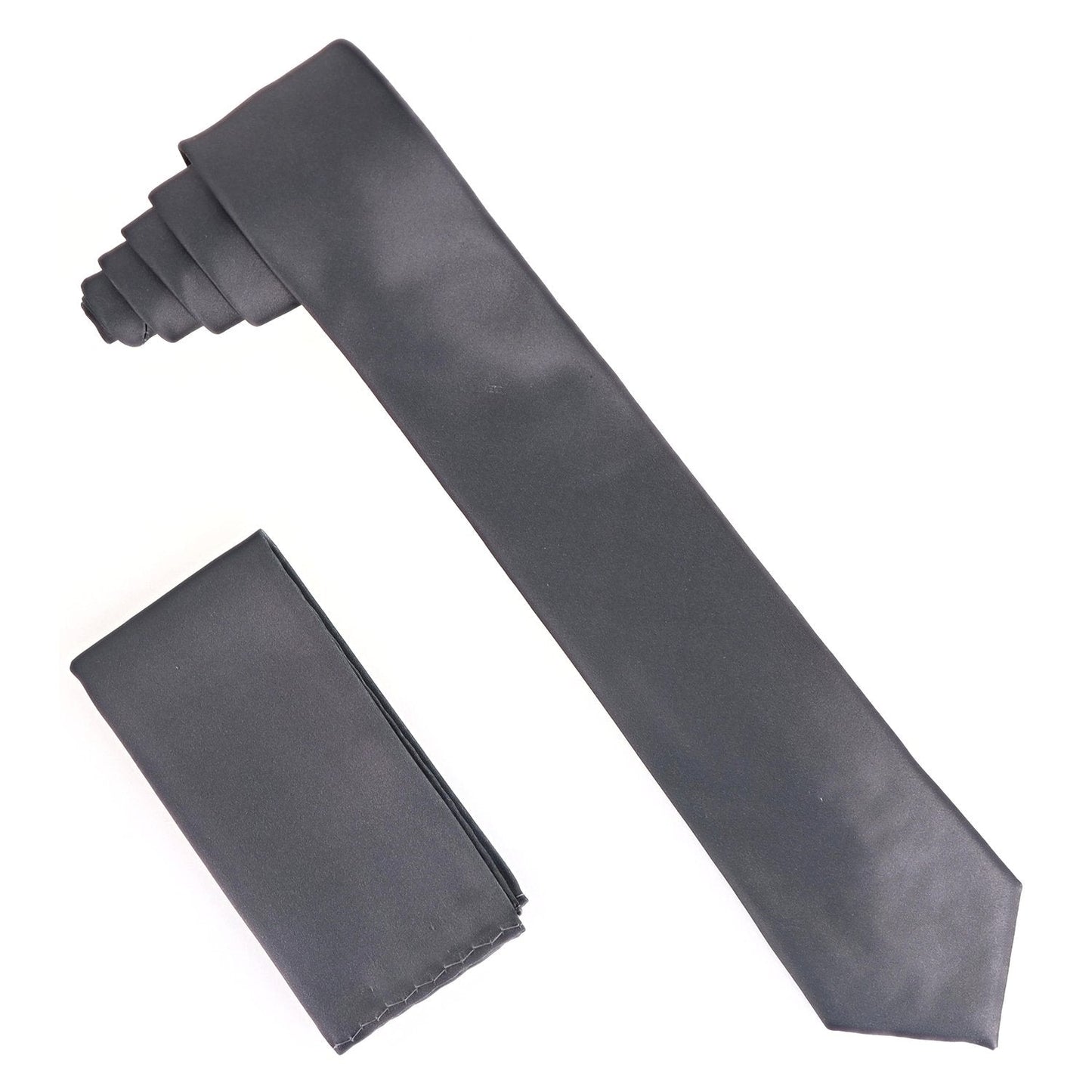 Solid Skinny Necktie & Pocket Square by Vittorio Farina (NH_SKINNY_CHARCOAL) for Independent Retail Stores by Dubal Brothers