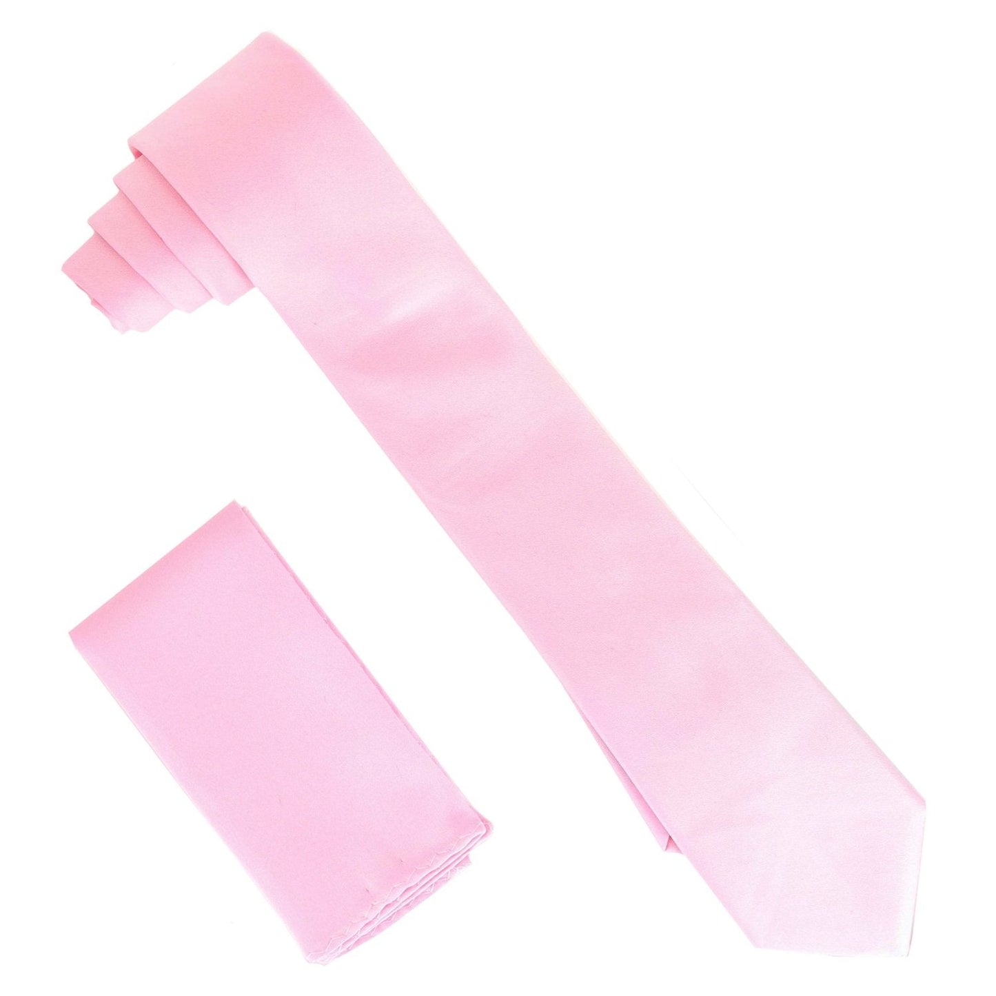 Solid Skinny Necktie & Pocket Square by Vittorio Farina (NH_SKINNY_PINK) for Independent Retail Stores by Dubal Brothers