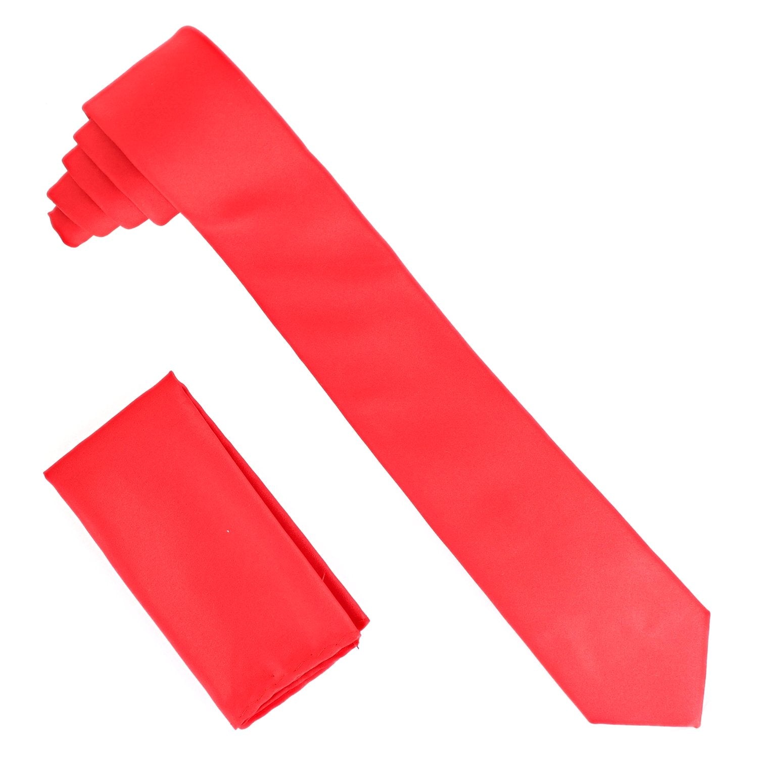 Solid Skinny Necktie & Pocket Square by Vittorio Farina (NH_SKINNY_RED) for Independent Retail Stores by Dubal Brothers
