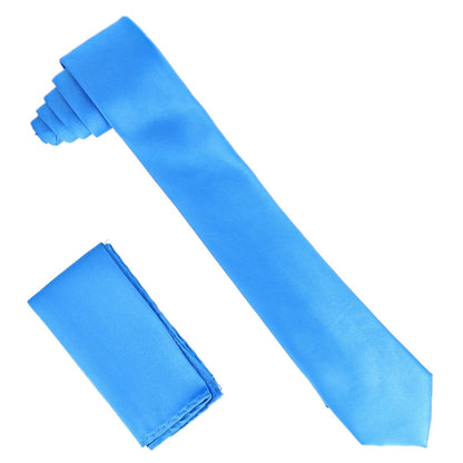 Solid Skinny Necktie & Pocket Square by Vittorio Farina (NH_SKINNY_ROYAL) for Independent Retail Stores by Dubal Brothers