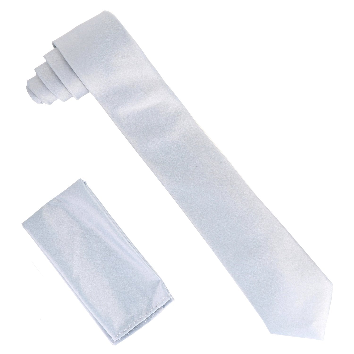 Solid Skinny Necktie & Pocket Square by Vittorio Farina (NH_SKINNY_SILVER) for Independent Retail Stores by Dubal Brothers