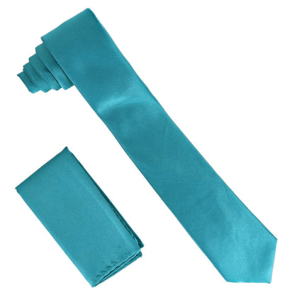Solid Skinny Necktie & Pocket Square by Vittorio Farina (NH_SKINNY_TEAL) for Independent Retail Stores by Dubal Brothers