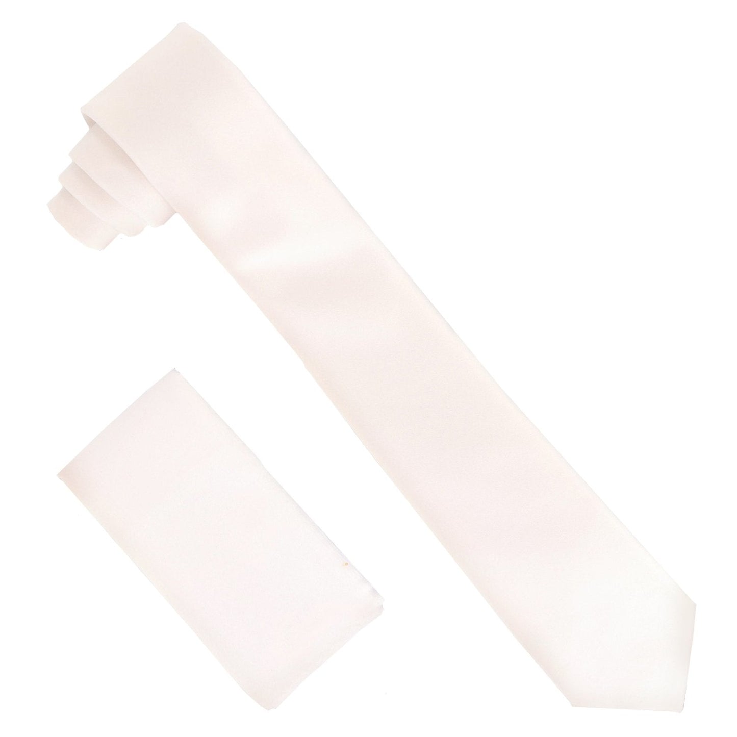 Solid Skinny Necktie & Pocket Square by Vittorio Farina (NH_SKINNY_WHITE) for Independent Retail Stores by Dubal Brothers