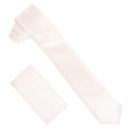 Solid Skinny Necktie & Pocket Square by Vittorio Farina (NH_SKINNY_WHITE) for Independent Retail Stores by Dubal Brothers