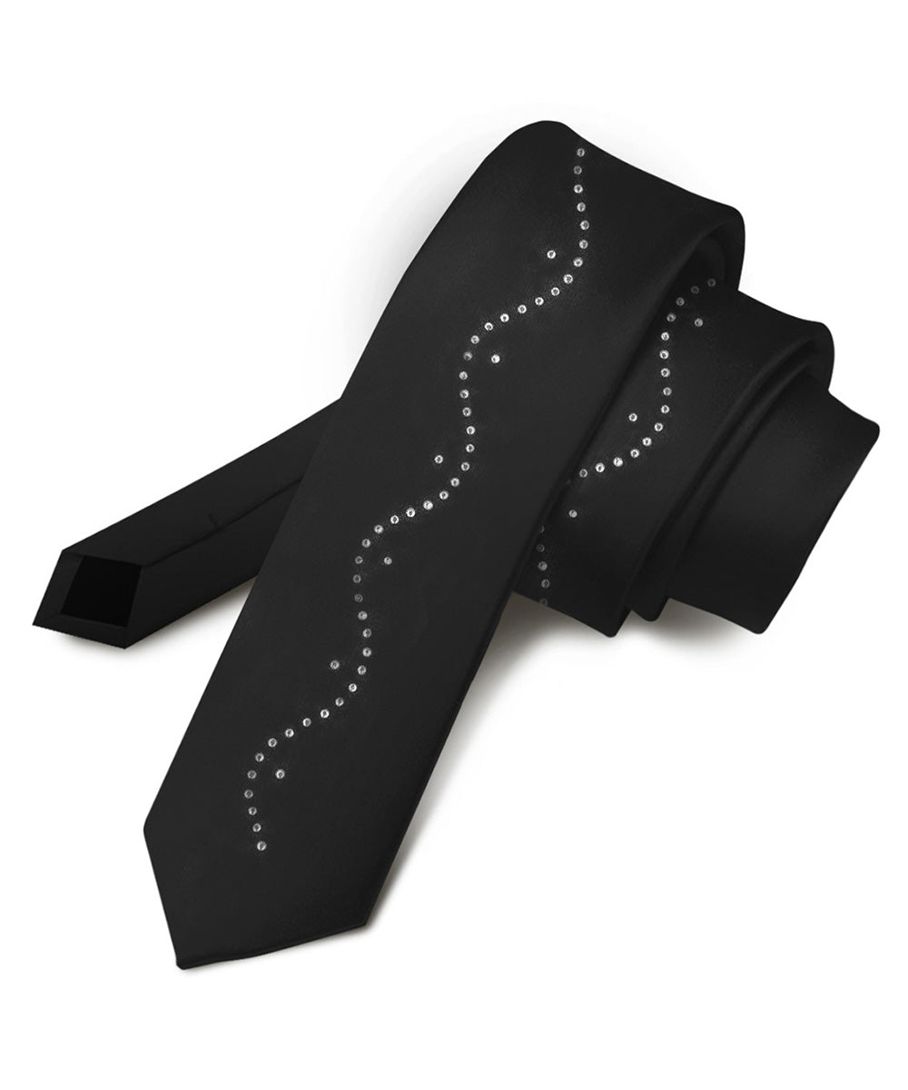 Solid Skinny Necktie with Rhinestones by Vittorio Farina (N - SKINNY - R_BLACK) for Independent Retail Stores by Dubal Brothers