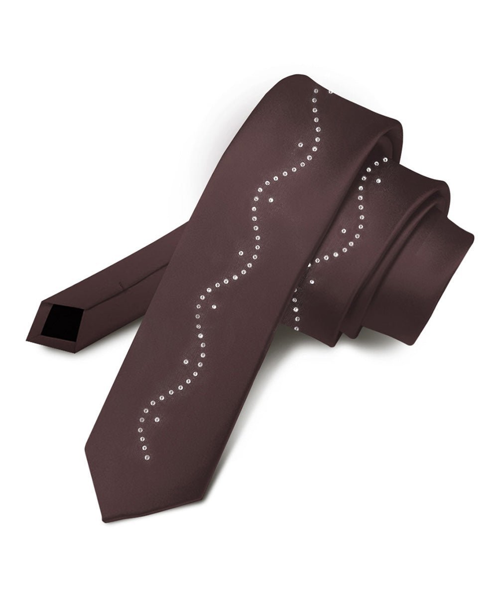 Solid Skinny Necktie with Rhinestones by Vittorio Farina (N - SKINNY - R_BROWN) for Independent Retail Stores by Dubal Brothers