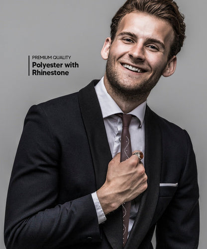 Solid Skinny Necktie with Rhinestones by Vittorio Farina (N - SKINNY - R_BROWN) for Independent Retail Stores by Dubal Brothers