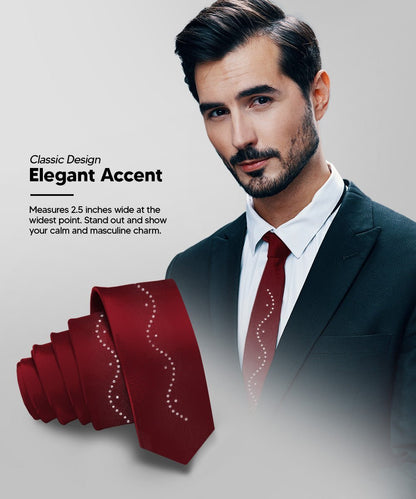 Solid Skinny Necktie with Rhinestones by Vittorio Farina (N - SKINNY - R_BURGUNDY) for Independent Retail Stores by Dubal Brothers