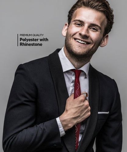 Solid Skinny Necktie with Rhinestones by Vittorio Farina (N - SKINNY - R_BURGUNDY) for Independent Retail Stores by Dubal Brothers