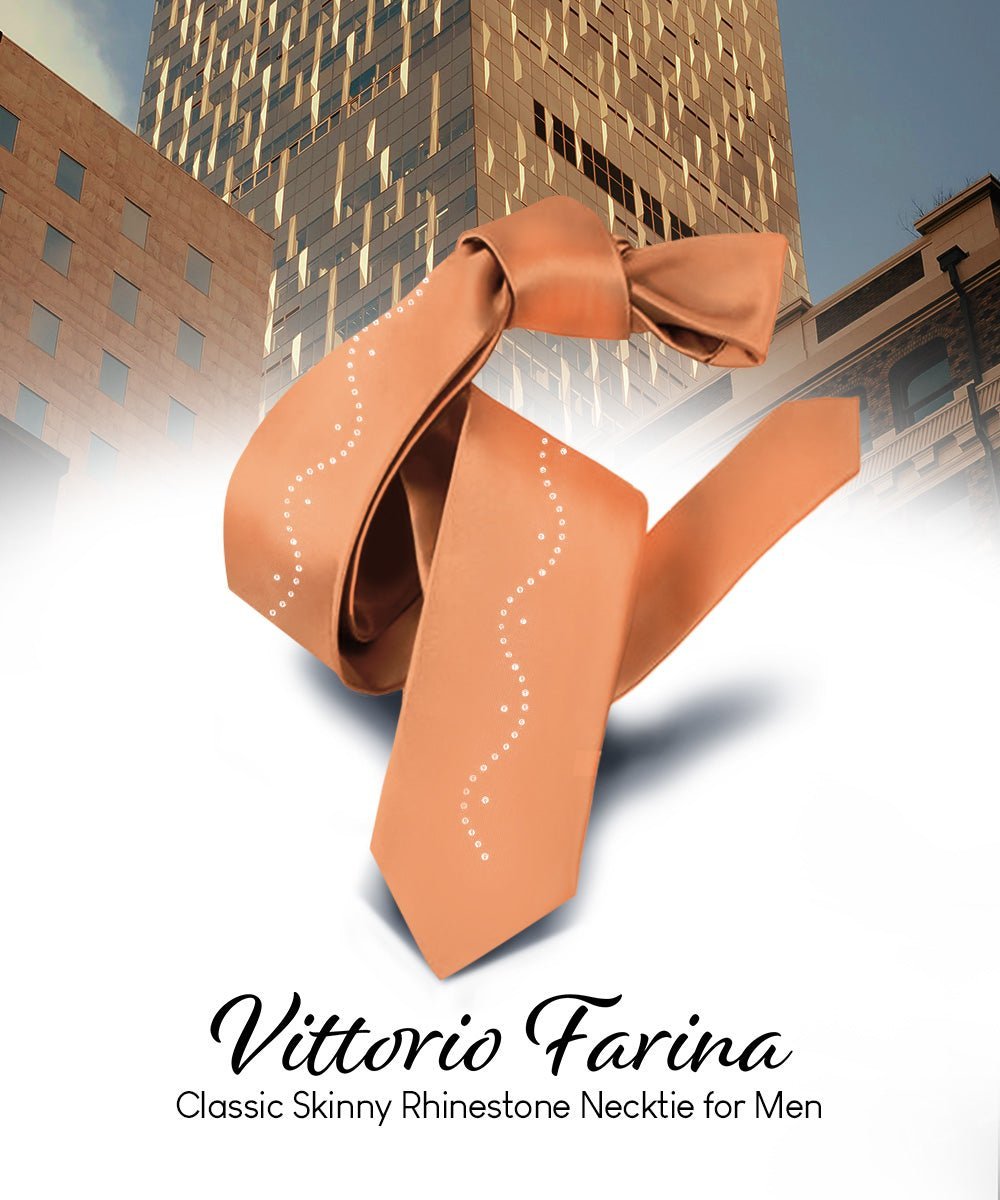 Solid Skinny Necktie with Rhinestones by Vittorio Farina (N - SKINNY - R_COPPER) for Independent Retail Stores by Dubal Brothers