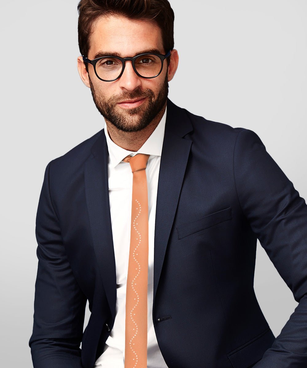 Solid Skinny Necktie with Rhinestones by Vittorio Farina (N - SKINNY - R_COPPER) for Independent Retail Stores by Dubal Brothers