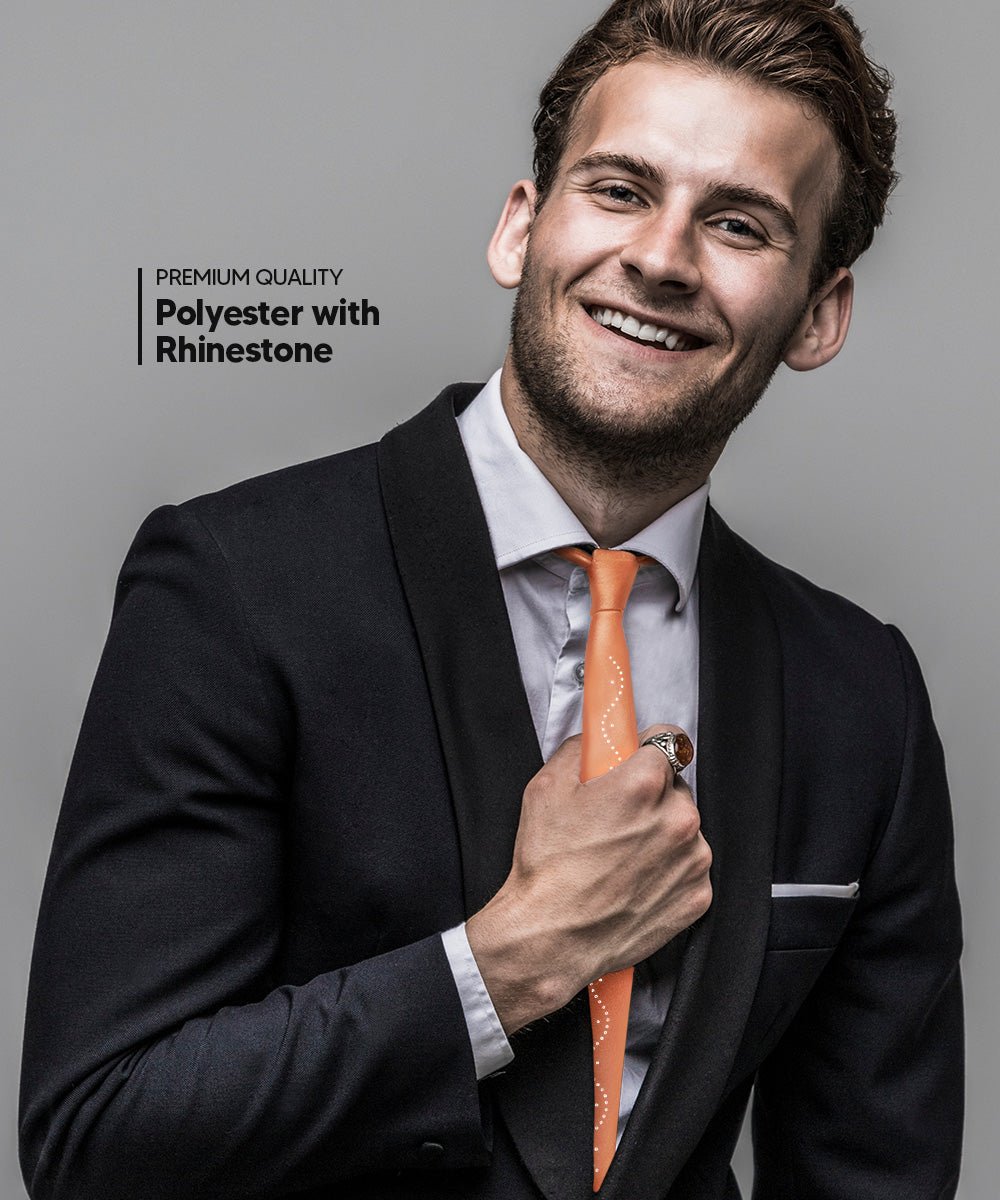 Solid Skinny Necktie with Rhinestones by Vittorio Farina (N - SKINNY - R_COPPER) for Independent Retail Stores by Dubal Brothers