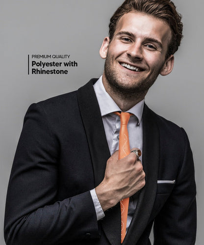 Solid Skinny Necktie with Rhinestones by Vittorio Farina (N - SKINNY - R_COPPER) for Independent Retail Stores by Dubal Brothers