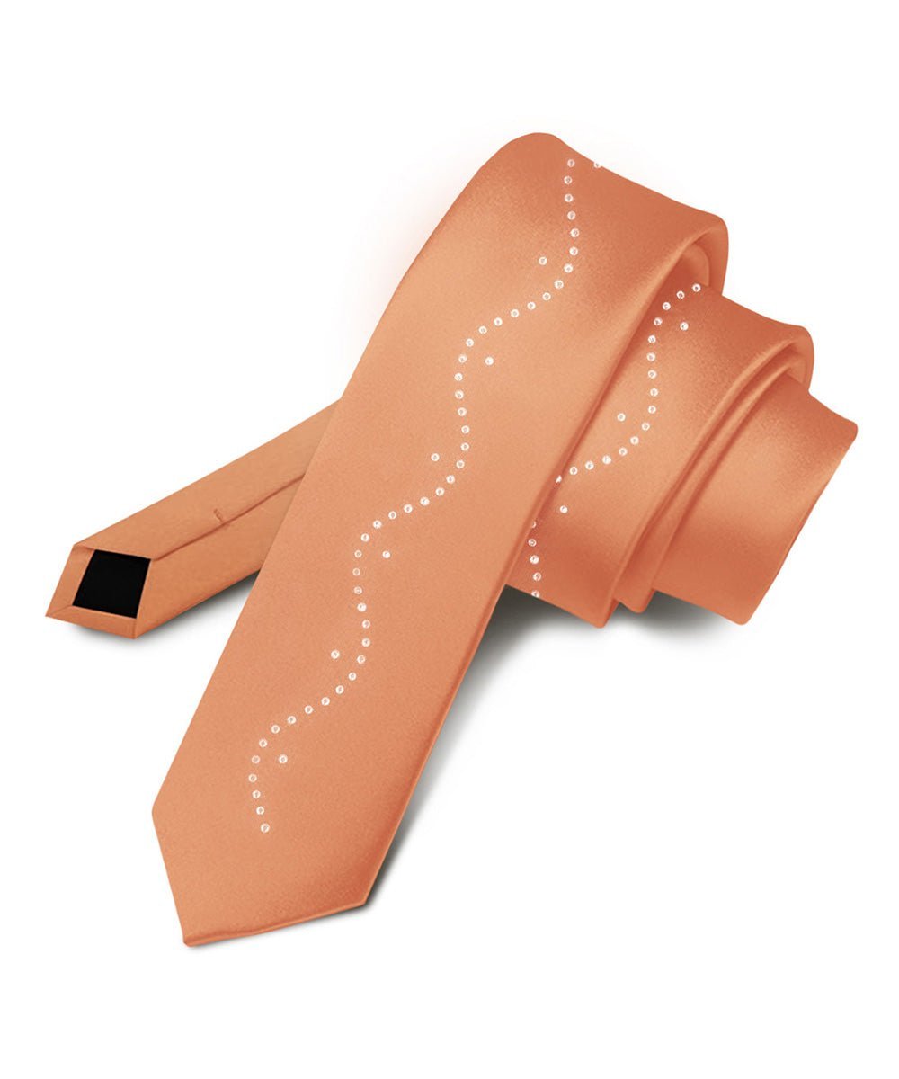 Solid Skinny Necktie with Rhinestones by Vittorio Farina (N - SKINNY - R_COPPER) for Independent Retail Stores by Dubal Brothers