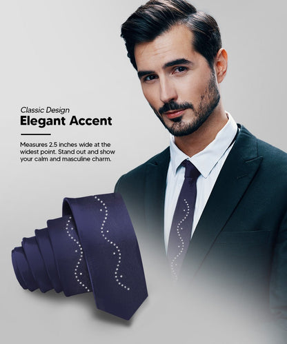 Solid Skinny Necktie with Rhinestones by Vittorio Farina (N - SKINNY - R_NAVY) for Independent Retail Stores by Dubal Brothers