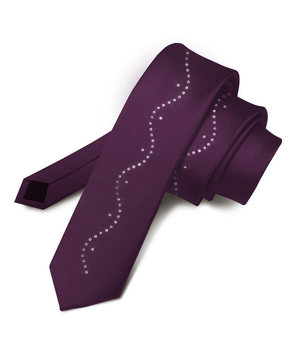 Solid Skinny Necktie with Rhinestones by Vittorio Farina (N - SKINNY - R_PLUM) for Independent Retail Stores by Dubal Brothers
