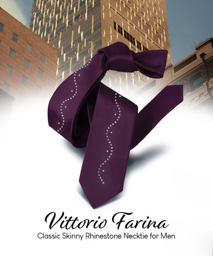 Solid Skinny Necktie with Rhinestones by Vittorio Farina (N - SKINNY - R_PLUM) for Independent Retail Stores by Dubal Brothers