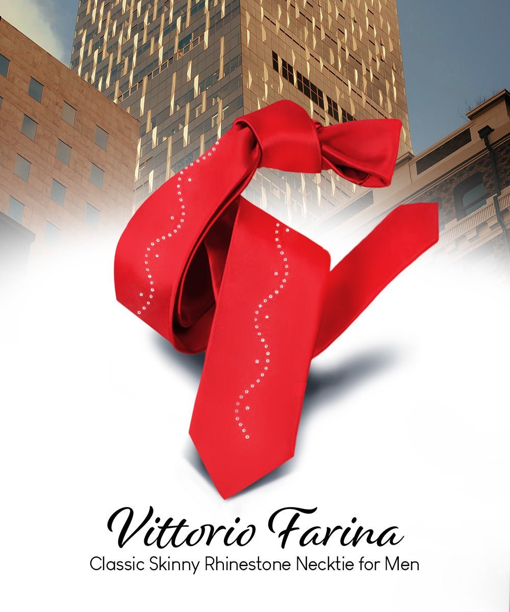 Solid Skinny Necktie with Rhinestones by Vittorio Farina (N - SKINNY - R_RED) for Independent Retail Stores by Dubal Brothers