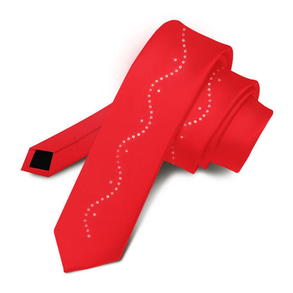 Solid Skinny Necktie with Rhinestones by Vittorio Farina (N - SKINNY - R_RED) for Independent Retail Stores by Dubal Brothers