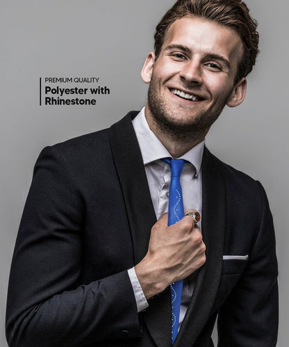 Solid Skinny Necktie with Rhinestones by Vittorio Farina (N - SKINNY - R_ROYAL) for Independent Retail Stores by Dubal Brothers