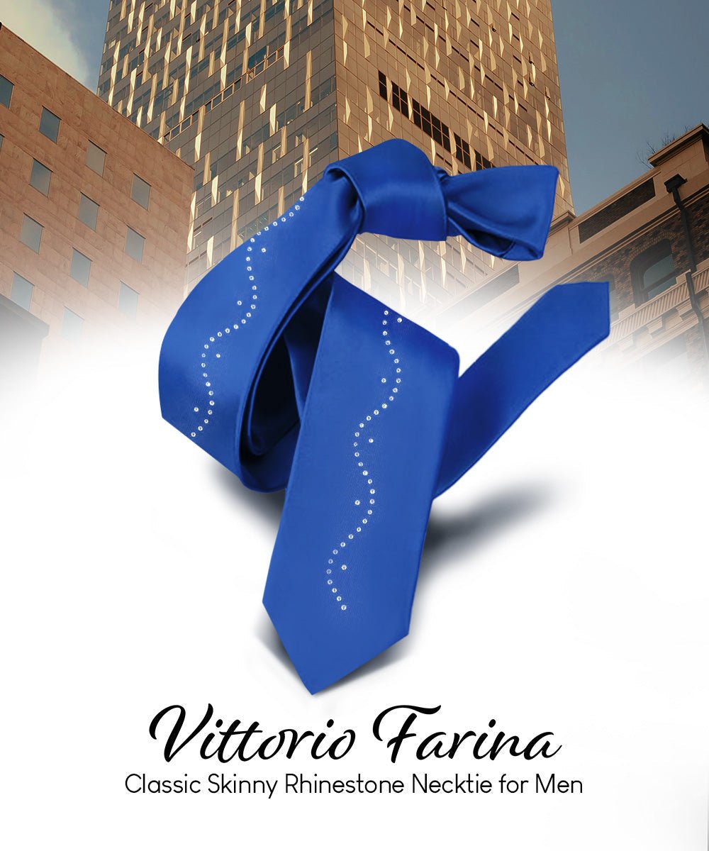 Solid Skinny Necktie with Rhinestones by Vittorio Farina (N - SKINNY - R_ROYAL) for Independent Retail Stores by Dubal Brothers