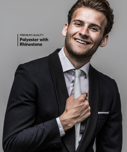 Solid Skinny Necktie with Rhinestones by Vittorio Farina (N - SKINNY - R_SILVER) for Independent Retail Stores by Dubal Brothers