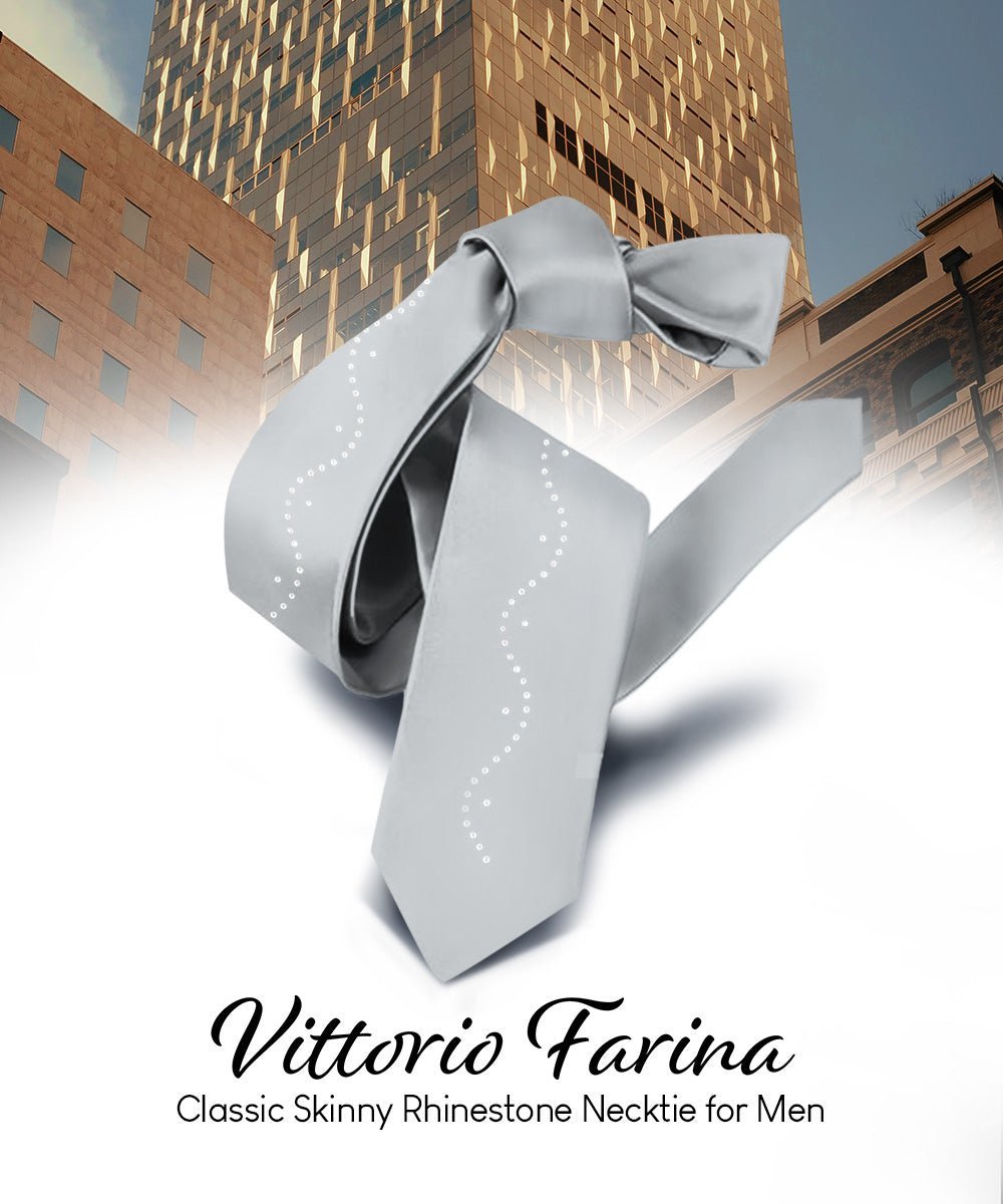Solid Skinny Necktie with Rhinestones by Vittorio Farina (N - SKINNY - R_SILVER) for Independent Retail Stores by Dubal Brothers