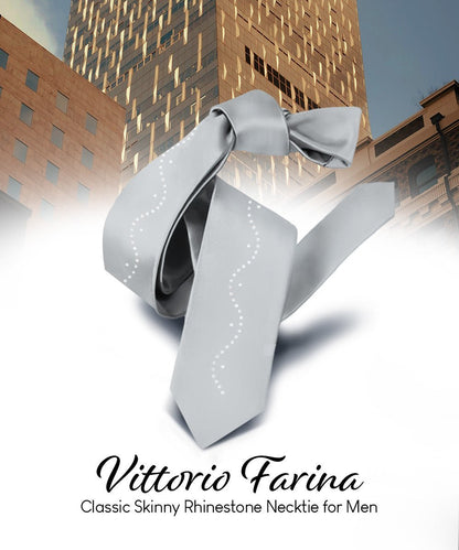 Solid Skinny Necktie with Rhinestones by Vittorio Farina (N - SKINNY - R_SILVER) for Independent Retail Stores by Dubal Brothers