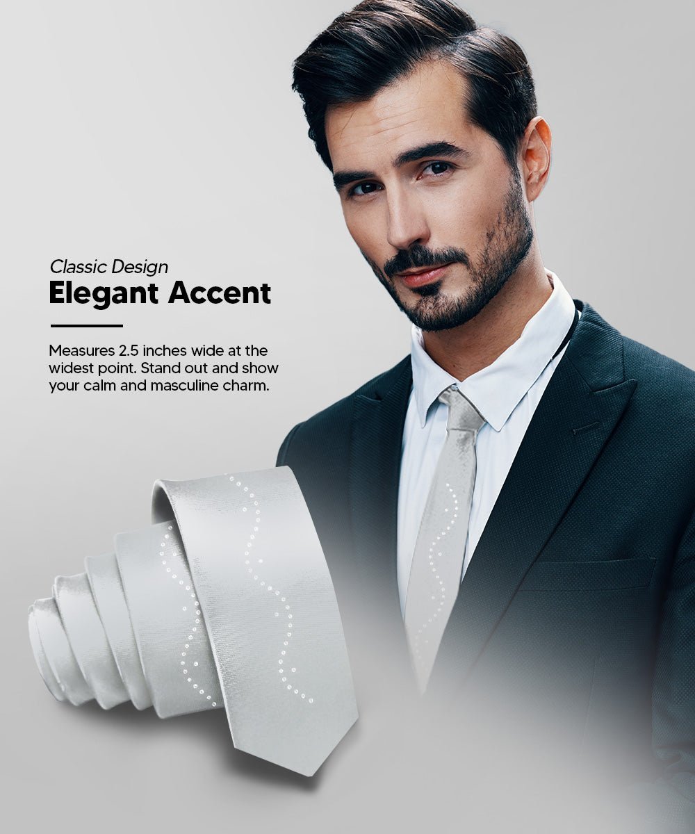 Solid Skinny Necktie with Rhinestones by Vittorio Farina (N - SKINNY - R_SILVER) for Independent Retail Stores by Dubal Brothers