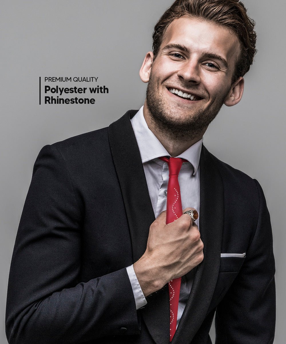 Solid Skinny Necktie with Rhinestones by Vittorio Farina (N - SKINNY - R_WINE) for Independent Retail Stores by Dubal Brothers