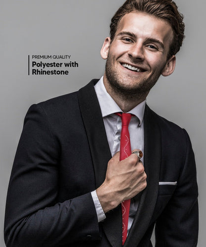 Solid Skinny Necktie with Rhinestones by Vittorio Farina (N - SKINNY - R_WINE) for Independent Retail Stores by Dubal Brothers