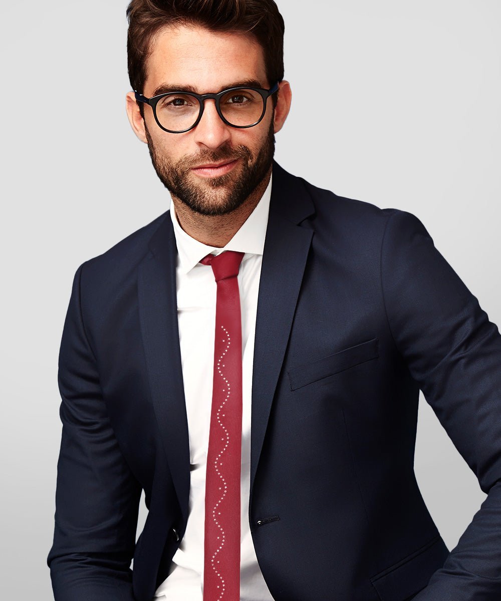 Solid Skinny Necktie with Rhinestones by Vittorio Farina (N - SKINNY - R_WINE) for Independent Retail Stores by Dubal Brothers