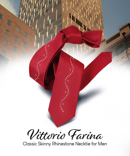 Solid Skinny Necktie with Rhinestones by Vittorio Farina (N - SKINNY - R_WINE) for Independent Retail Stores by Dubal Brothers