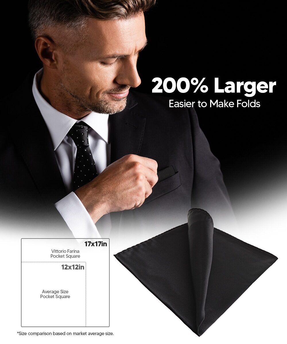 Solid Square Pocket Square (12x12 - in & 17x17 - in) by Vittorio Farina (PS - SOLID_BLACK) for Independent Retail Stores by Dubal Brothers