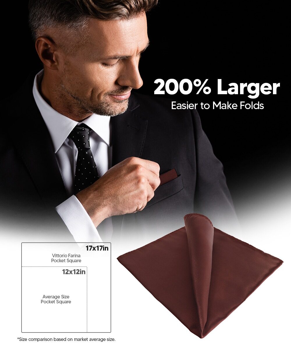 Solid Square Pocket Square (12x12 - in & 17x17 - in) by Vittorio Farina (PS - SOLID_BROWN) for Independent Retail Stores by Dubal Brothers