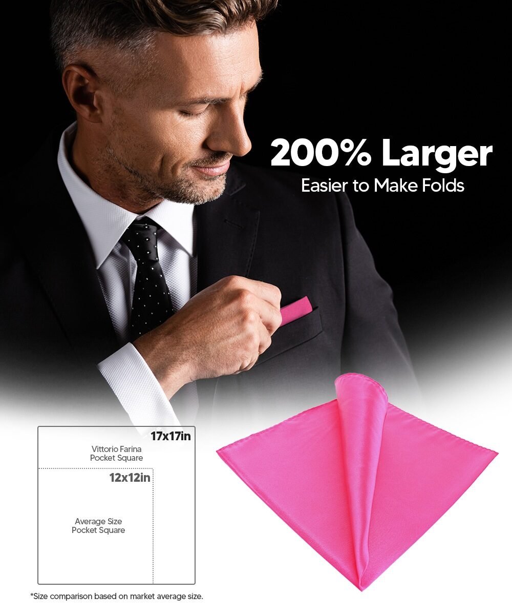 Solid Square Pocket Square (12x12 - in & 17x17 - in) by Vittorio Farina (PS - SOLID_HOT - PINK) for Independent Retail Stores by Dubal Brothers