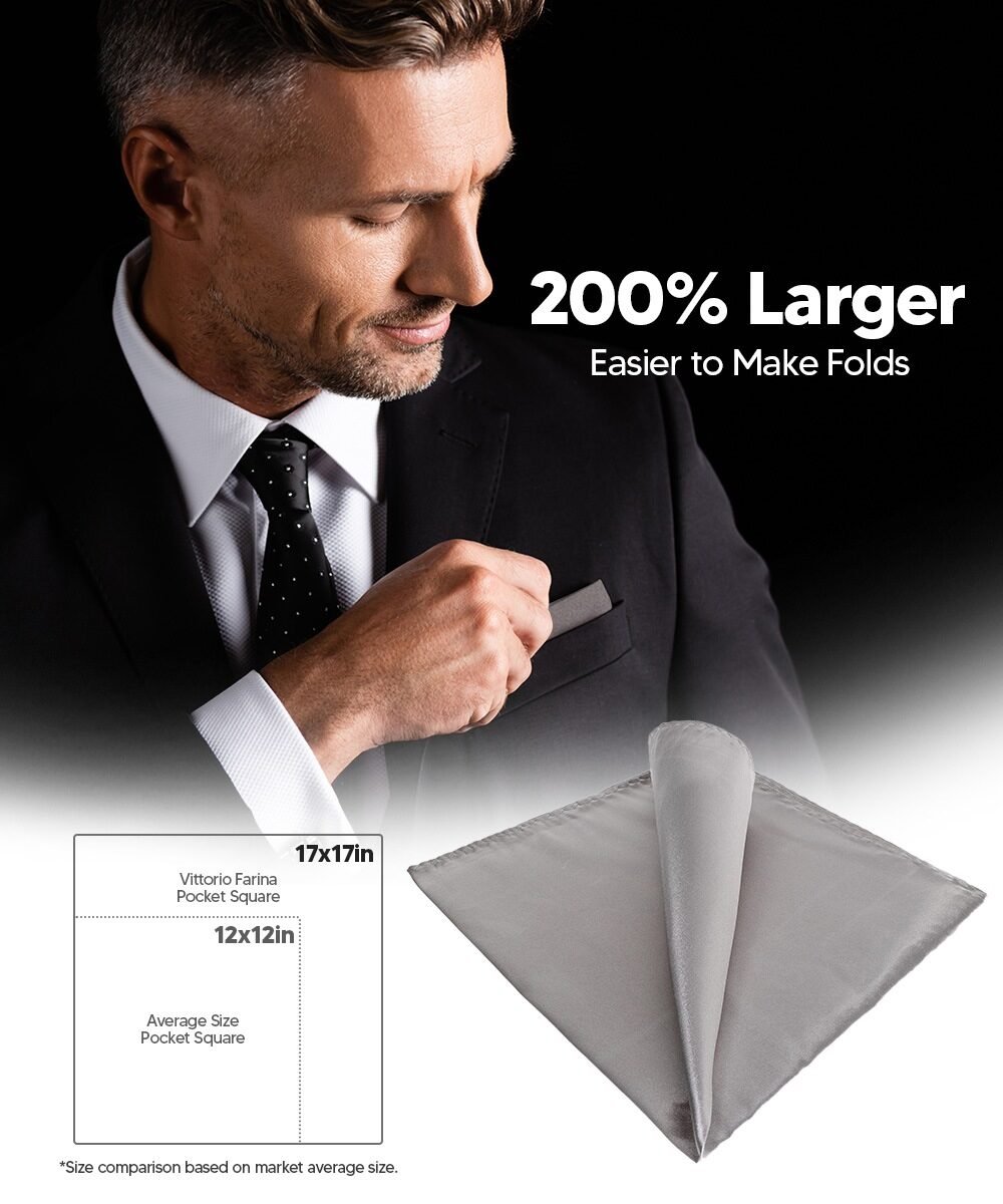 Solid Square Pocket Square (12x12 - in & 17x17 - in) by Vittorio Farina (PS - SOLID_SILVER) for Independent Retail Stores by Dubal Brothers
