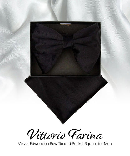 Solid Velvet Edwardian Bow Tie & Pocket Square in a Box by Vittorio Farina (vtb - 001) for Independent Retail Stores by Dubal Brothers
