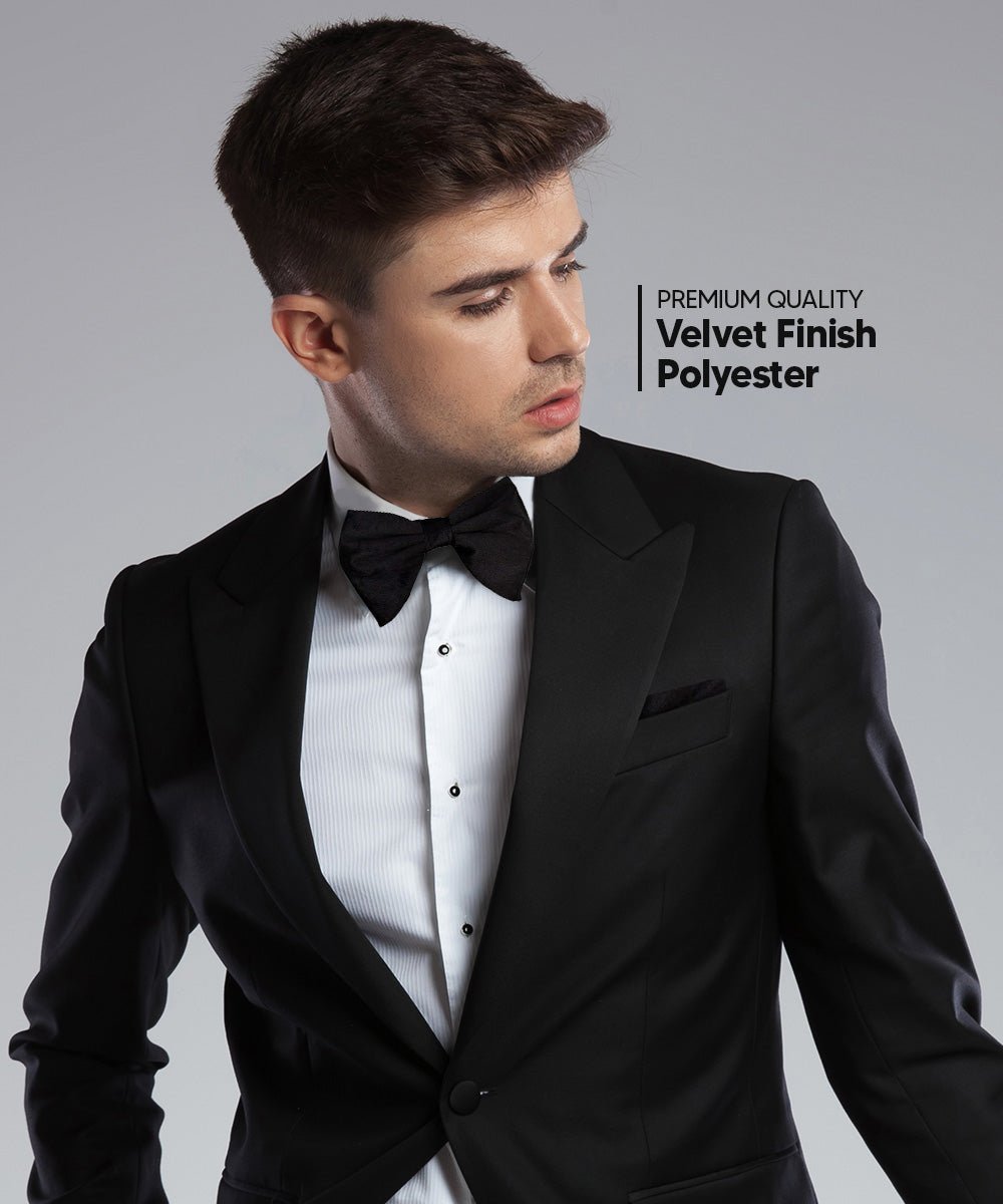 Solid Velvet Edwardian Bow Tie & Pocket Square in a Box by Vittorio Farina (vtb - 001) for Independent Retail Stores by Dubal Brothers