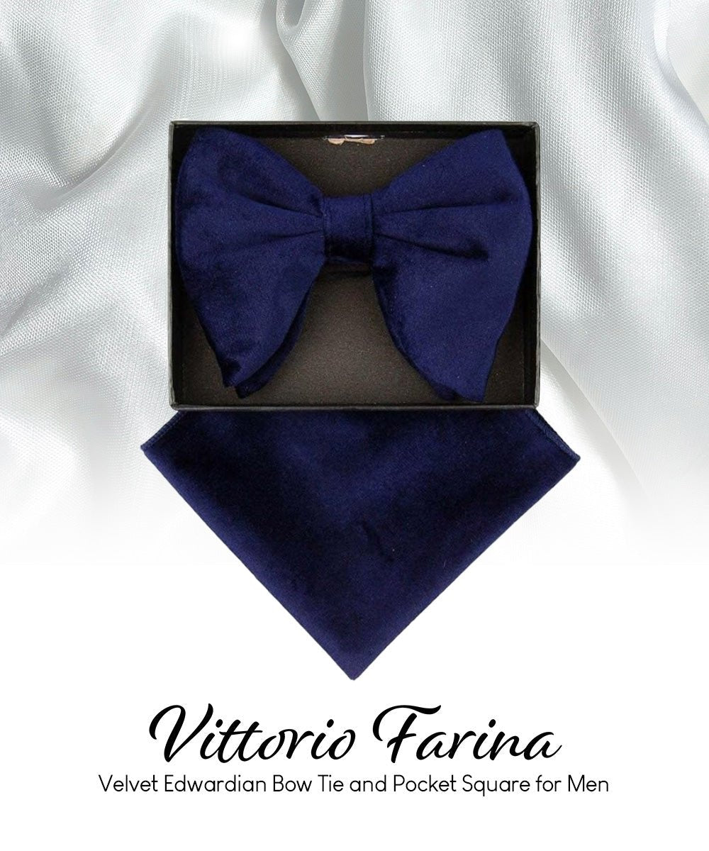 Solid Velvet Edwardian Bow Tie & Pocket Square in a Box by Vittorio Farina (vtb - 002) for Independent Retail Stores by Dubal Brothers
