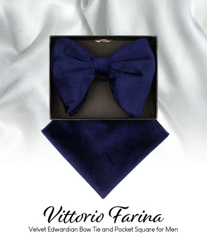 Solid Velvet Edwardian Bow Tie & Pocket Square in a Box by Vittorio Farina (vtb - 002) for Independent Retail Stores by Dubal Brothers