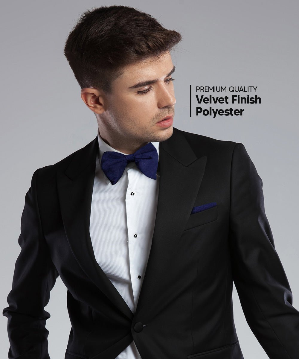 Solid Velvet Edwardian Bow Tie & Pocket Square in a Box by Vittorio Farina (vtb - 002) for Independent Retail Stores by Dubal Brothers