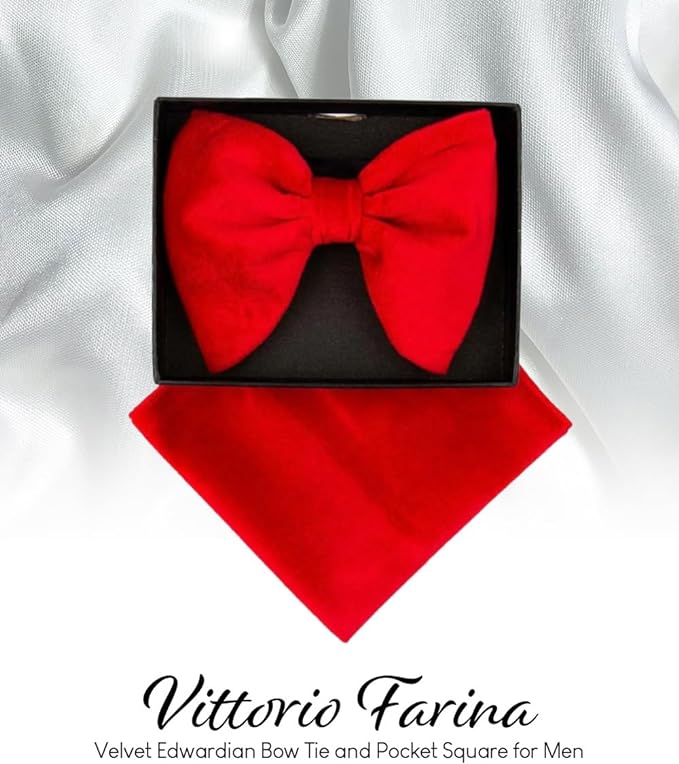 Solid Velvet Edwardian Bow Tie & Pocket Square in a Box by Vittorio Farina (vtb - 003) for Independent Retail Stores by Dubal Brothers