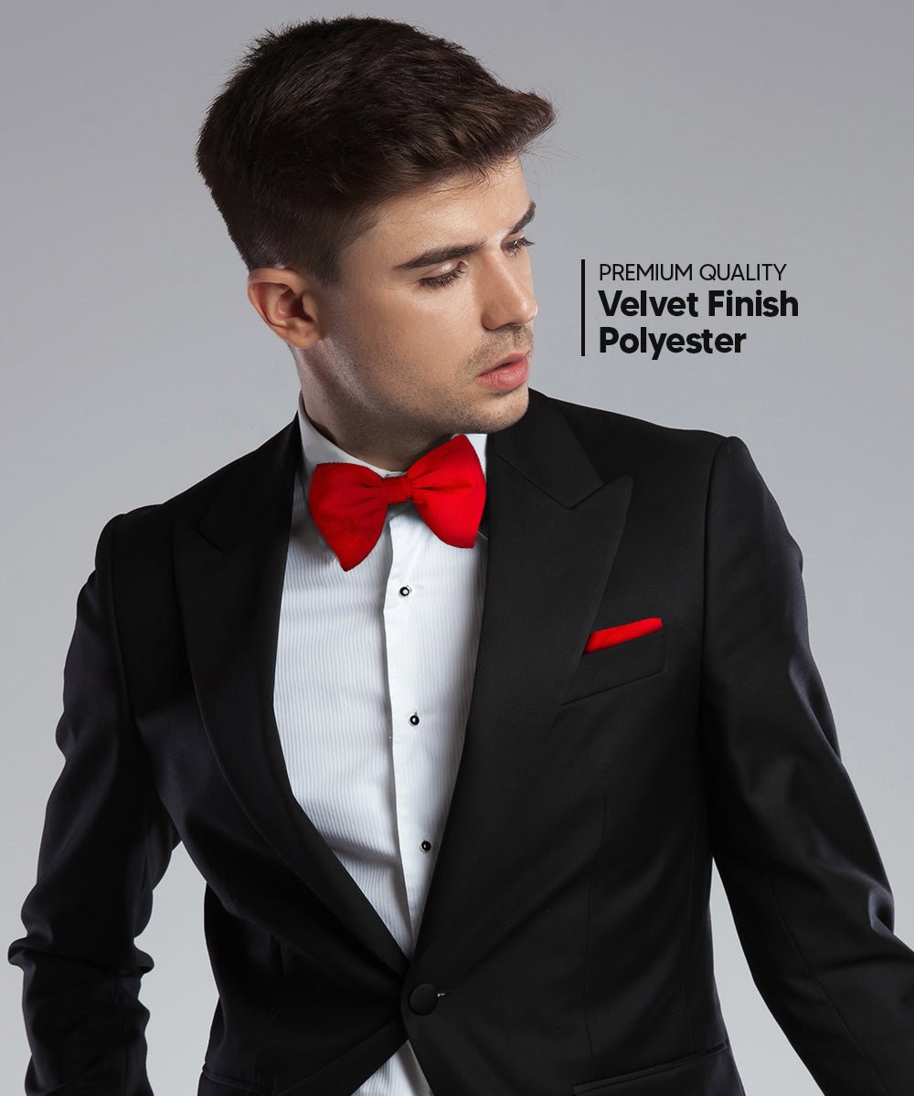 Solid Velvet Edwardian Bow Tie & Pocket Square in a Box by Vittorio Farina (vtb - 003) for Independent Retail Stores by Dubal Brothers