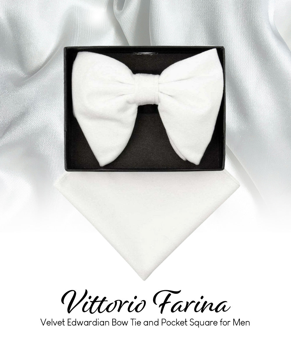 Solid Velvet Edwardian Bow Tie & Pocket Square in a Box by Vittorio Farina (vtb - 004) for Independent Retail Stores by Dubal Brothers