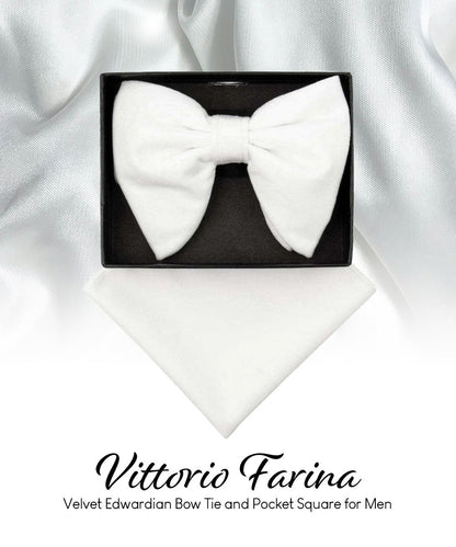 Solid Velvet Edwardian Bow Tie & Pocket Square in a Box by Vittorio Farina (vtb - 004) for Independent Retail Stores by Dubal Brothers