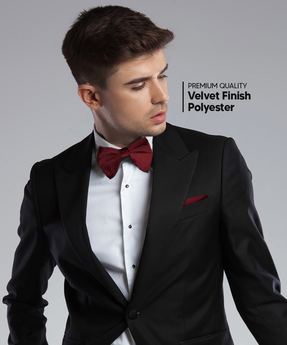 Solid Velvet Edwardian Bow Tie & Pocket Square in a Box by Vittorio Farina (vtb - 005) for Independent Retail Stores by Dubal Brothers