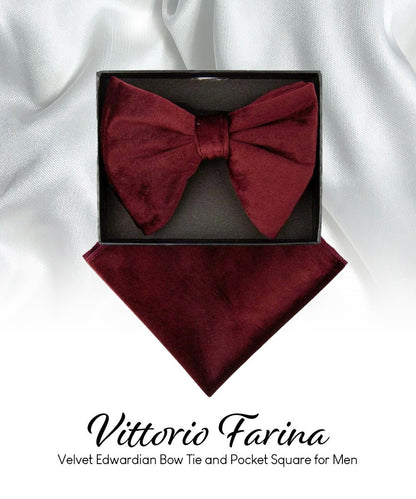 Solid Velvet Edwardian Bow Tie & Pocket Square in a Box by Vittorio Farina (vtb - 005) for Independent Retail Stores by Dubal Brothers